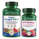Puhtuse Tooted Bundle - Vegan Omega 3-6-9 + B-12 Energia sulatatud Omega 3-6-9 ("5 in 1" Taimepõhine Omega 3 6 9 Asendamatud rasvhapete kompleks) - B12 Berry sula (metüülkobalamiin B12 + B6 + D3 + More)