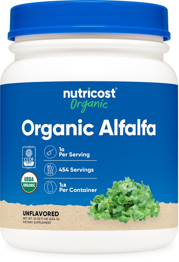 Nutricost Organic Alfalfa Powder 1LB - USDA sertifitseeritud 100% orgaaniline, taimetoitlane, mitte-GMO, Gluteenivaba