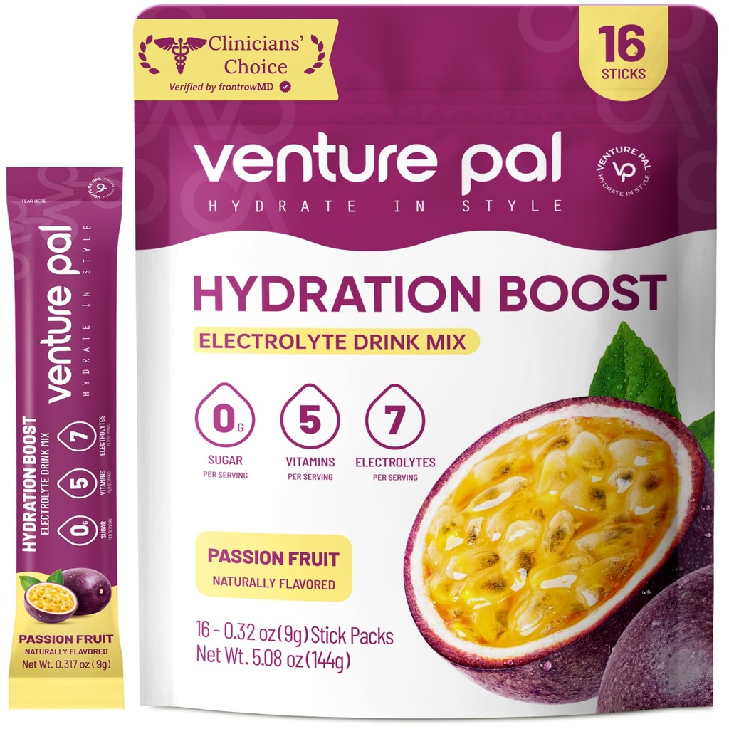 Venture Pal Sugar Free Electrolyte Powder Packets - Vedel igapäevane IV joogisegu kiireks hüdreerimiseks ja osapoolte taastamiseks | 5 vitamiini ja 7 elektrolüüti | Keto sõbralik | Mitte-GMO | sertifitseeritud vegan | 16 pulka