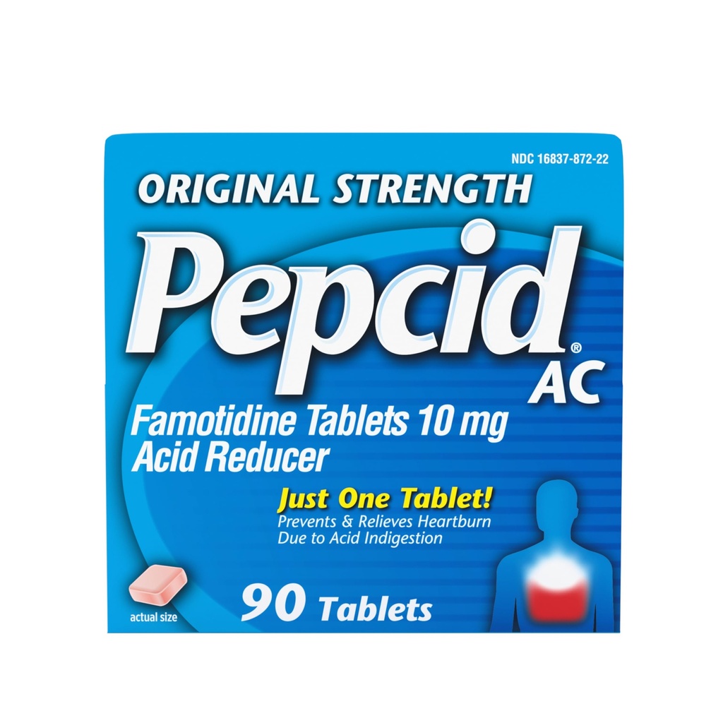 Pepcid AC originaal tugevusega kõrvetiste leevendamise tabletid, OTC meditsiin ennetab ja leevendab kõrvetisi happe seedimise ja hapu kõhu tõttu, 10 mg Famotidiinhappe vähendajat, kiiretoimeline, 90 ct