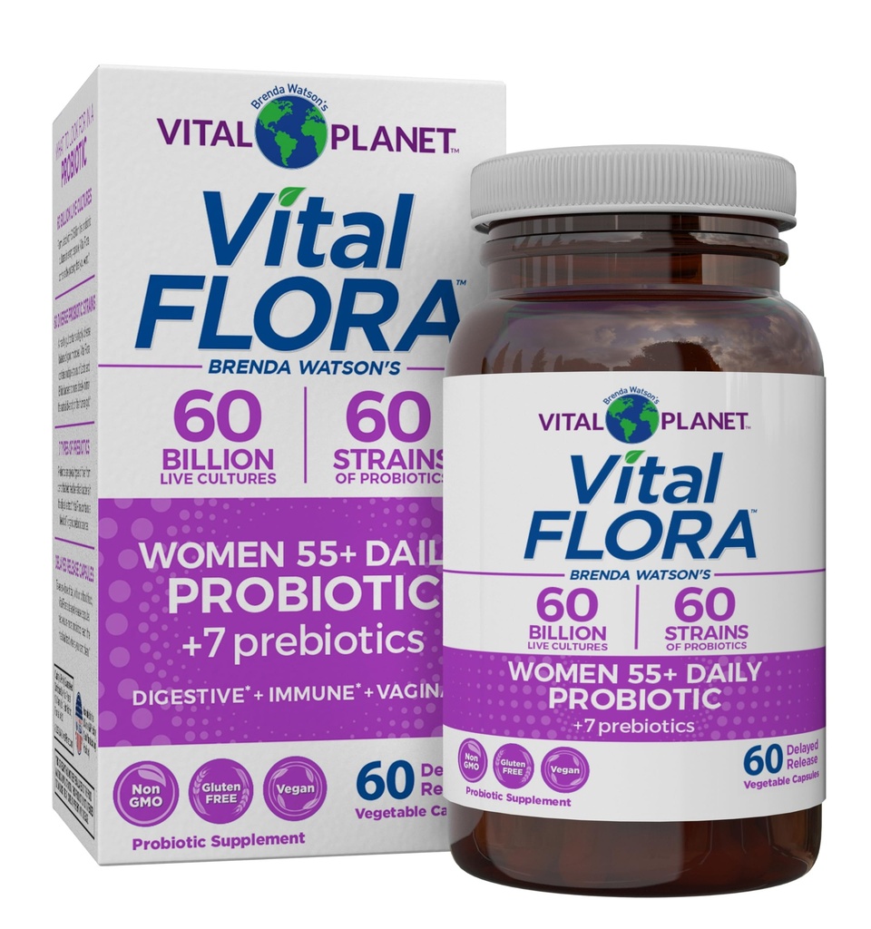 Vital Planet - Vital Flora Naised Üle 55 Igapäevase probiootikumi, 60 Miljardi CFU, Mitmesugused Tüved, Orgaanilised Prebiootikumid, Vaginaalne Ja Immuunsüsteemi Toetus, Naiste Seedetrakti Probiootikumid 60 Kapslit