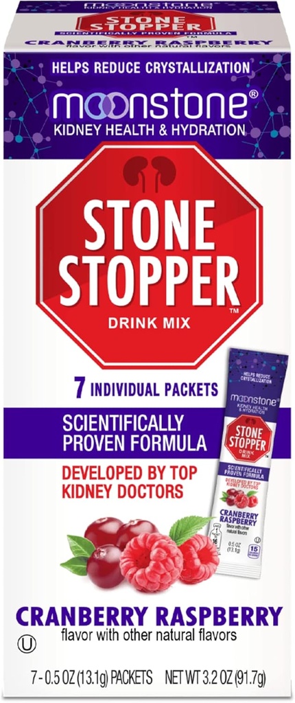 Moonstone Kidney Stone Stopper Drink Mix Cranberry Vaarika, edestab Chanca Piedra & Neerude tugilisandeid, mille on välja töötanud uroloogid neerukivide ennetamiseks ja hüdratsiooni parandamiseks, 7 päeva pakkumine