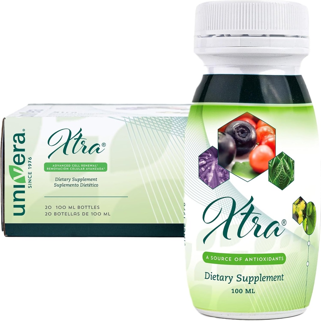Univera Xtra Minis, multimineraalsete puuviljade kompleks, 15 looduslikku koostisosa, stressi juhtimine, fookus ja selgus, ühine mugavus, antioksüdantide kaitse - 3,38 Fl Oz (20 pakk)