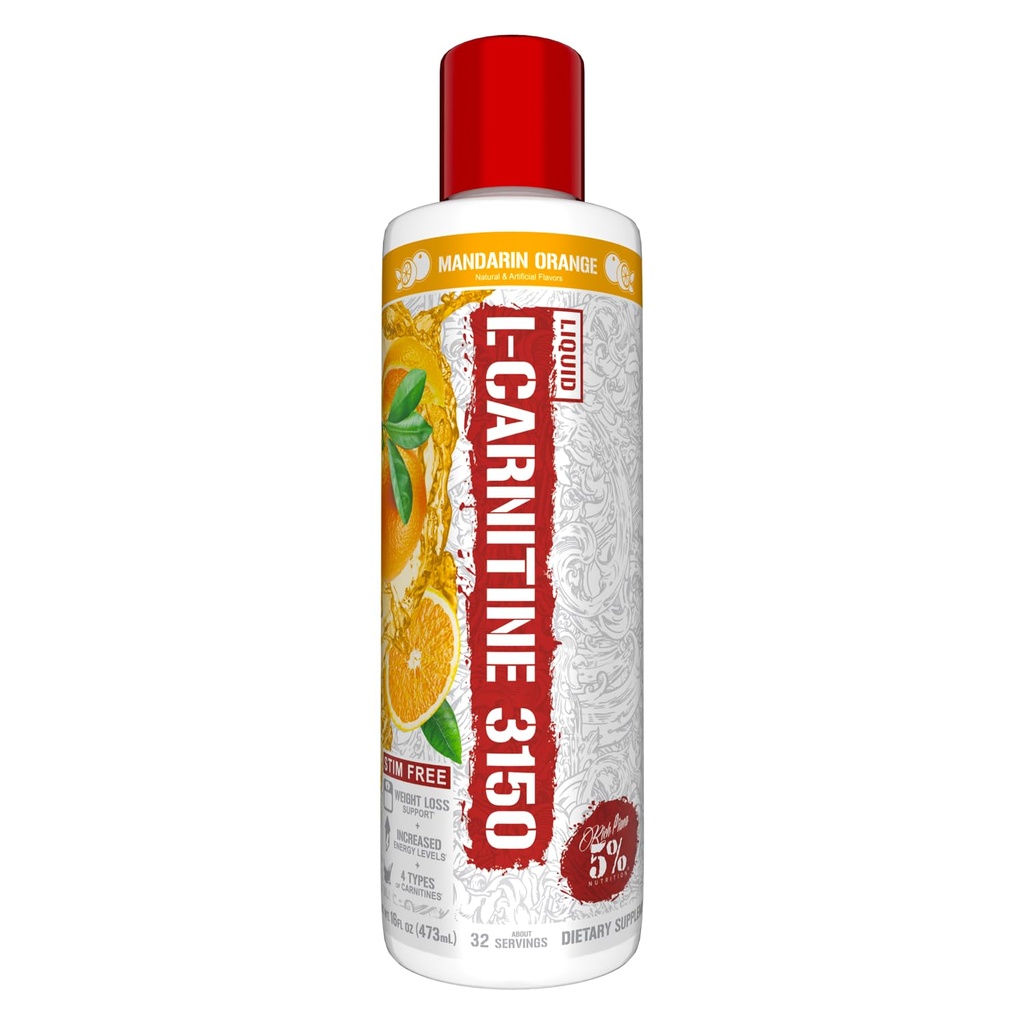 5% Toitumine Rich Piana Vedel L-karnitiin 3150 | Premium 4 Allikas Blend + GBB, Super Karnitiin (Mandariini Orange)