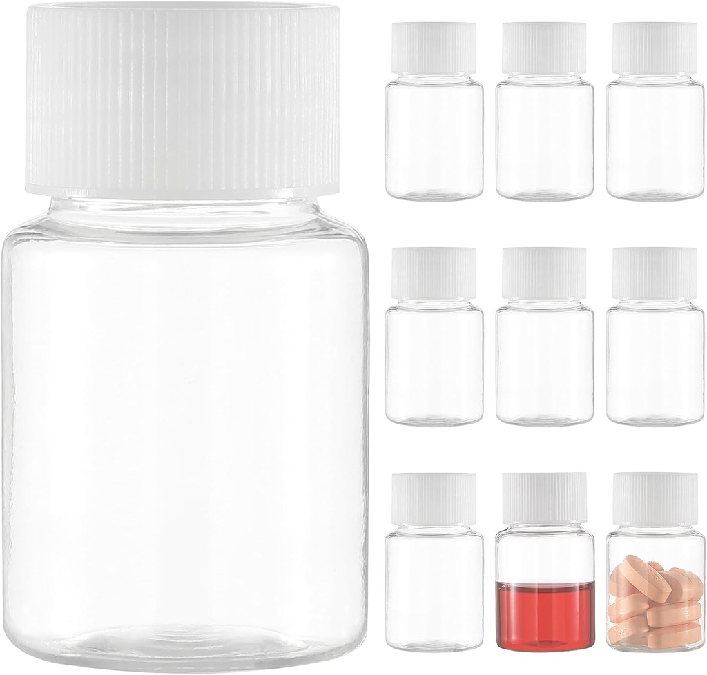 Väikesed läbipaistvad pillid pudel, plastikmeditsiin Pill Pudel, Mini plastikust selge tühjene reaktiiv vedela pulbri silindrilise konteineri jaoks (10 tk, 30 ml)