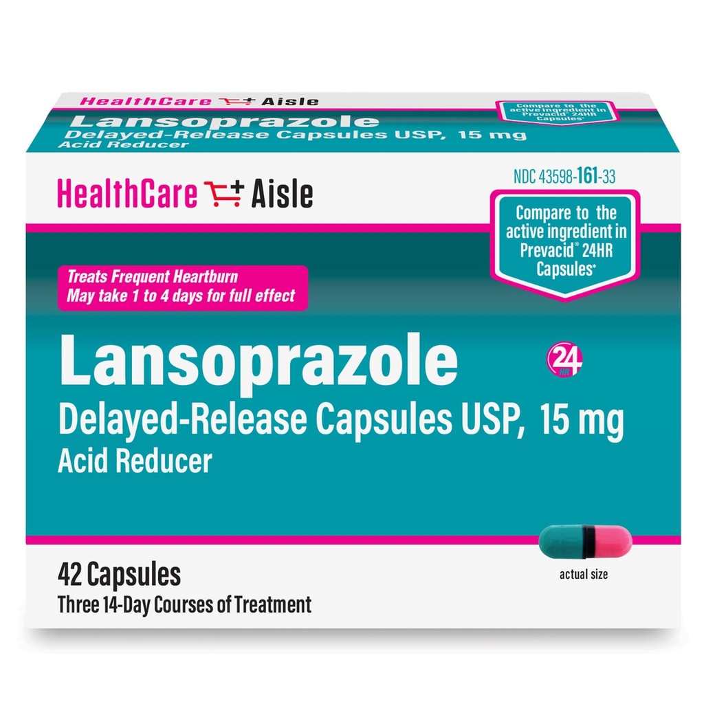HealthCareAisle Lansoprazole 15 mg - 42 toimeainet prolongeeritult vabastavat kapslit - happeid vähendav aine , ravib Sagedast kõrvetisi