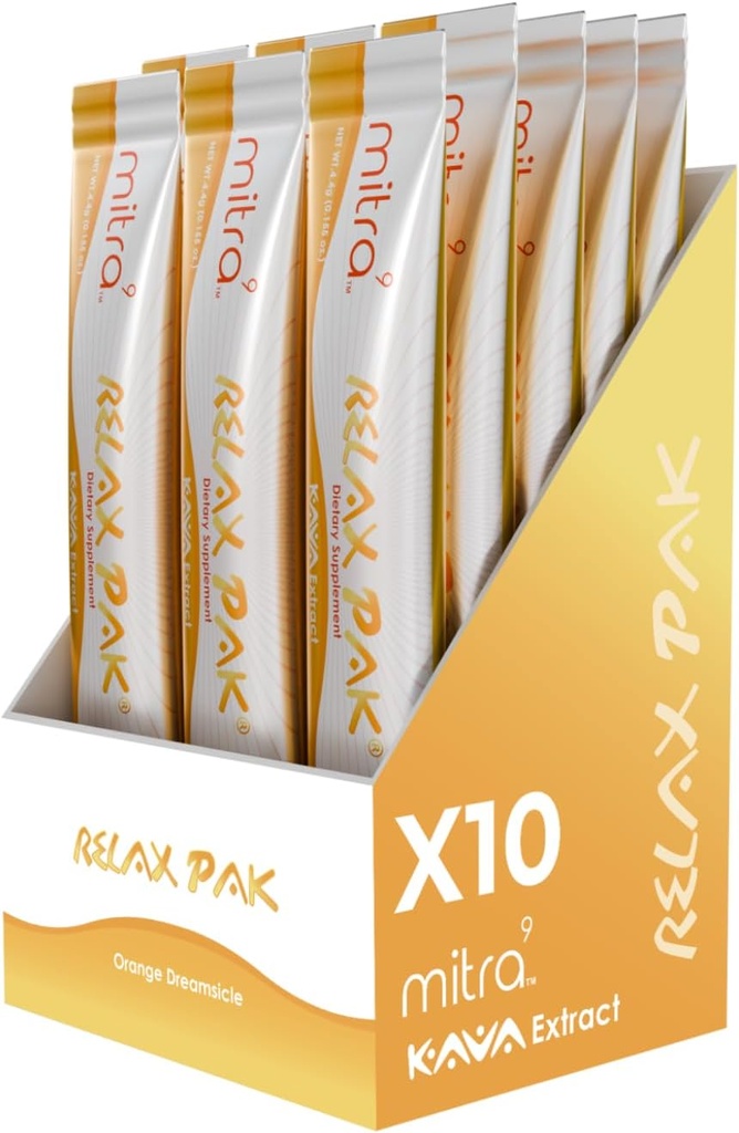 Mitra9 Kava Powder RelaxPak - Orange Dreamsicle Kava Extract Powder Packets | Mood Enhancer | Plant Based | Promotes Natural Calm & Clarity | Easy Open Single Serving Stick (10)