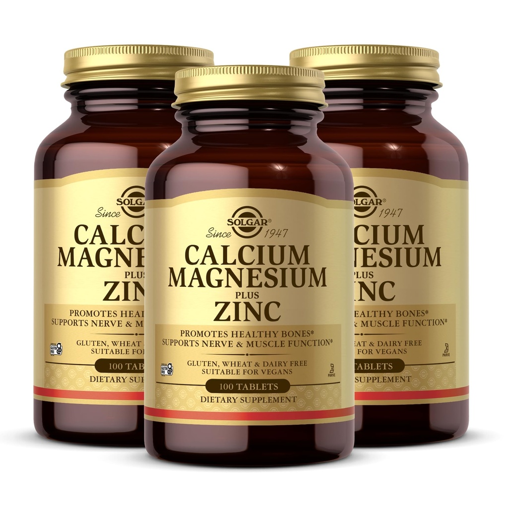 Solgar Calcium Plus Tsink, 100 tabletti (3. pakk) - edendab tervislikke luid ja hambaid - toetab närvide ja lihaste funktsiooni - mitte-GMO, vegan, gluteenivaba, piimavaba, Kosher - 100 kokku