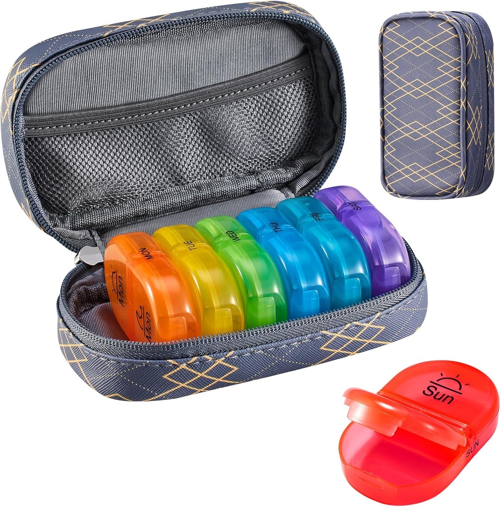 Serfeymi Weekly Travel Pill Korraldaja 2 korda päevas PM Täiustatud Vikerkaar Pill Box 7 päeva kaasaskantav Zipper PU Nahk pillid juhul, meditsiin Korraldaja pillid, vitamiinid, kalaõlid - read 01
