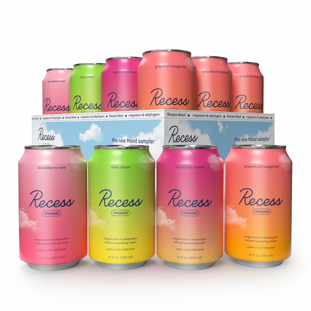 Recess Mood Magneesium & Adaptogen Drink, Lõõgastav Jook, 12 Ounce (Variety Pack, 12 Pack)