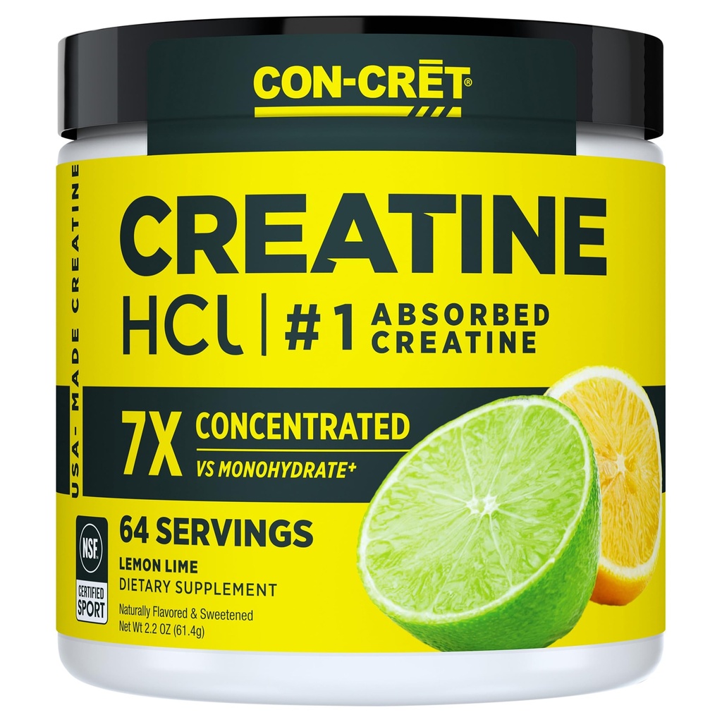 CON-CRET Creatine HCl Powder | Lihas-, Kognitiivne, Cellular Energy Support | No Bloating or Cramps | USA Made & NSF Certified | Sidrunlubi (64 Serving)