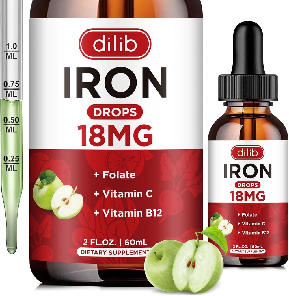 Vedel raua lisand naistele ja meestele Raud tilgad Raud lisandid aneemiale folaadiga, vitamiin C, B12 punaste vereliblede toetuseks-roheline õunamaitse, 2 Fl Oz