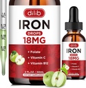 Vedel raua lisand naistele ja meestele Raud tilgad Raud lisandid aneemiale folaadiga, vitamiin C, B12 punaste vereliblede toetuseks-roheline õunamaitse, 2 Fl Oz