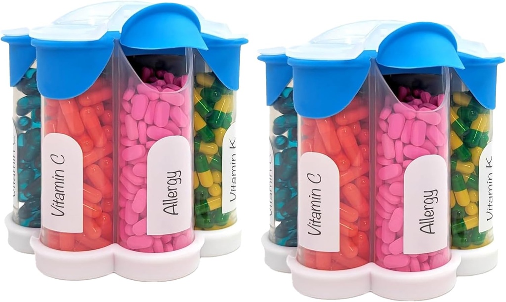 Extra Big Pill Korraldaja Päevane, Nädalane, Igakuine Täiendus Pudel, Cute Blossom Pill Dispenser 7 XL Kompartments (2 Pack Combo) (Light Blue 2 Pack)