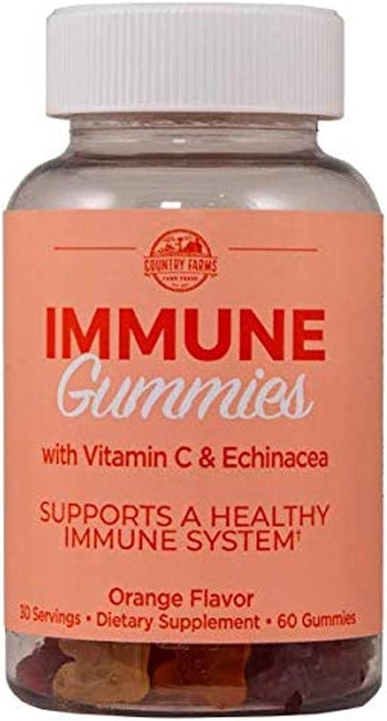 Riigi talud Immune Gummies koos C-vitamiini ja Echinacea, toetab tervislikku immuunsüsteemi, rikas antioksüdante, maitsev apelsini maitse, 60 Count, 30 Servings