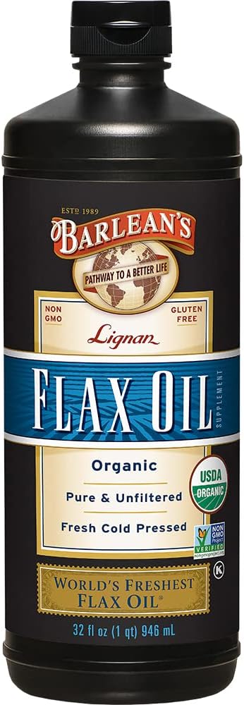 Barlean orgaaniline Lignan Omega 3 linaseemneõli Vedel lisand meestele ja naistele, külmpressitud linaseemned, 7230mg ALA rasvhape, vegan ja gluteenivaba, 32 oz