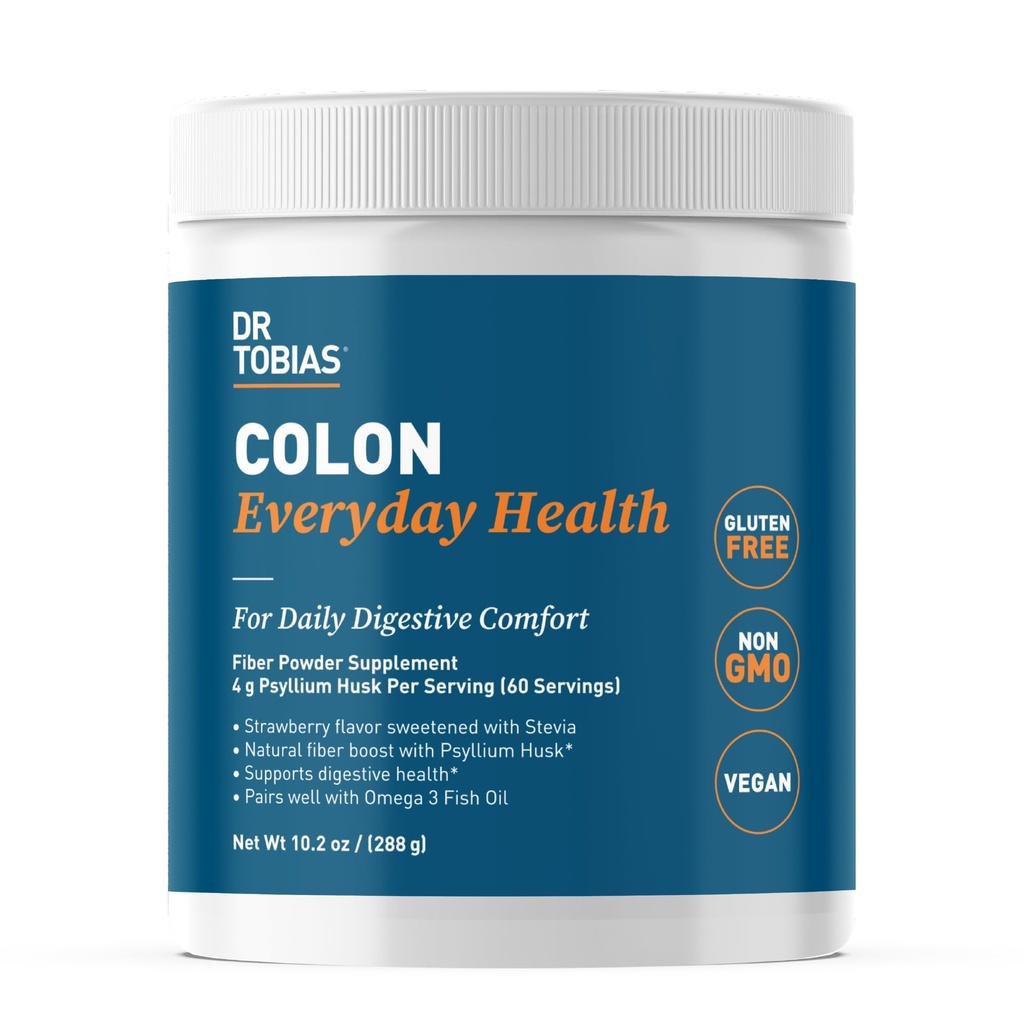 Dr Tobias Colon Everyday Health - Soolestiku Tervis Naistele Ja Meestele - Psyllium Fiber Pulber Jook 4 g Psyllium Husk Pulber Serving, Vegan, Gluteenivaba, Non-GMO, Maasikamaitse, 60 Serving
