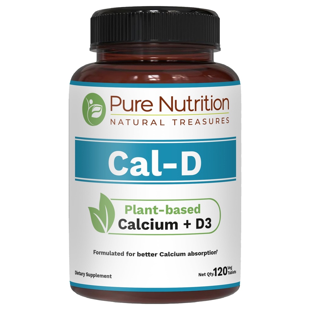 Puhas toitumine Cal D - taimepõhine kaltsium koos VIT D3 K2 & Magneesium | 120 Tabs | 500mg Vegan Kaltsium Serving | Vetikate Kaltsiumilisandi Luude Tervis