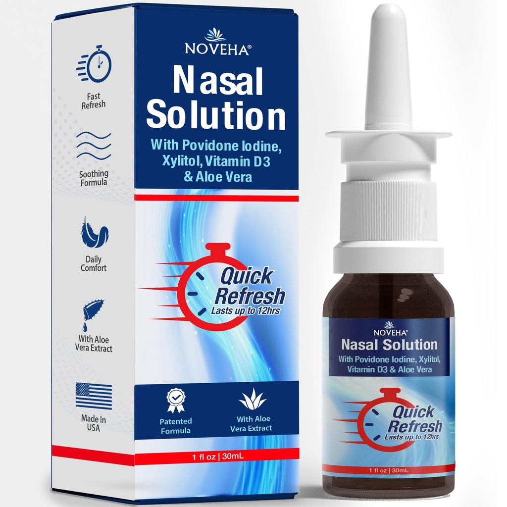 NOVEHA ninasprei - 1% povidooni-joodi pihusti, D3-vitamiin, Aloe-Vera - nina puhastaja (30 ml)