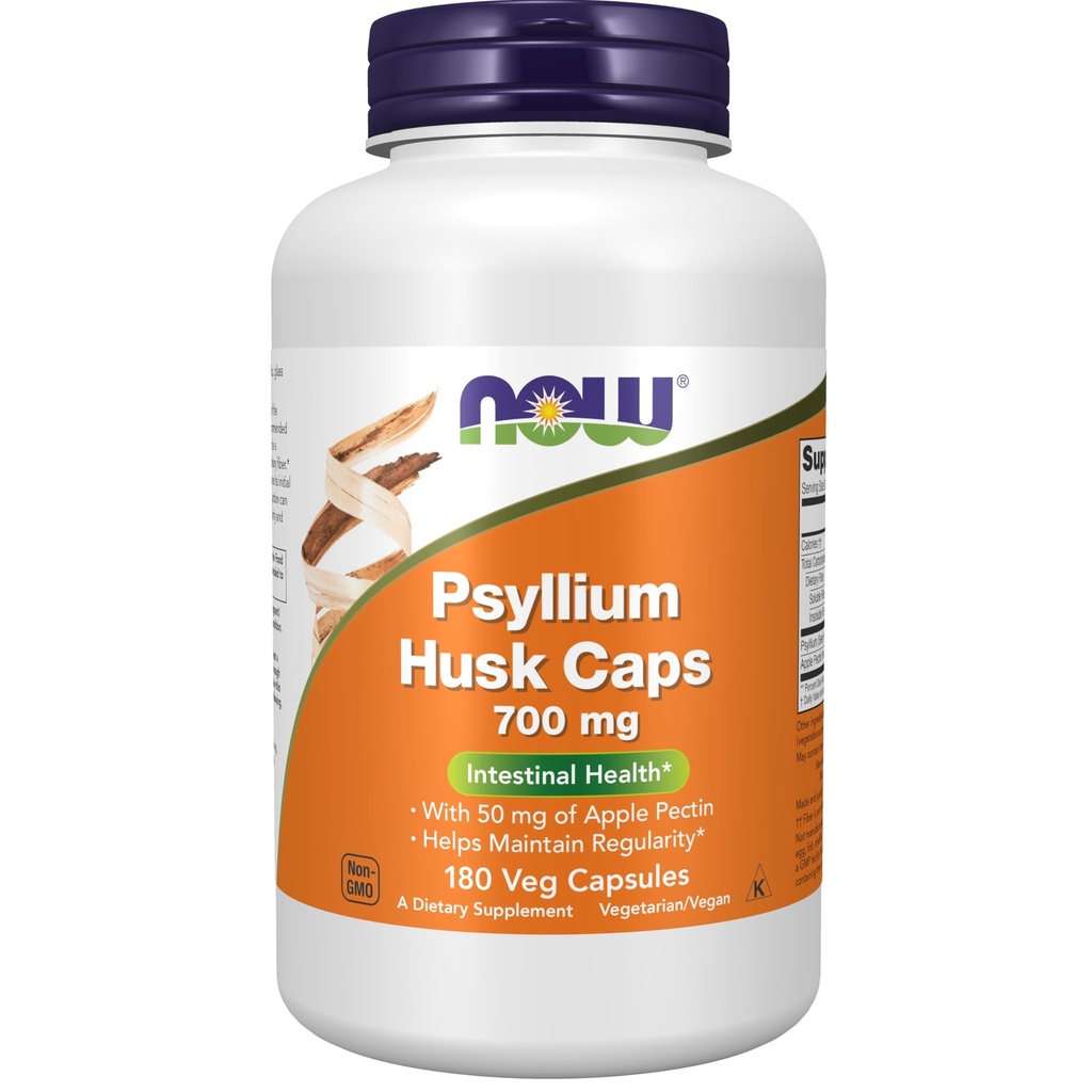 NOW Foods Supplements, Psyllium Husk Caps 700 mg koos 50 mg Apple Pectin, soolestiku tervis *, 180 Veg kapslid