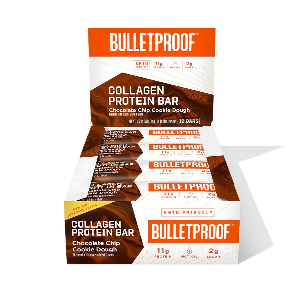 Bulletproof Chocolate Chip Cookie Taina kollageeni proteiin baarid, Pack of 12, Keto-Friendly Snack MCT Oil, Grass toidetud kollageen, Ei Lisatud Suhkur