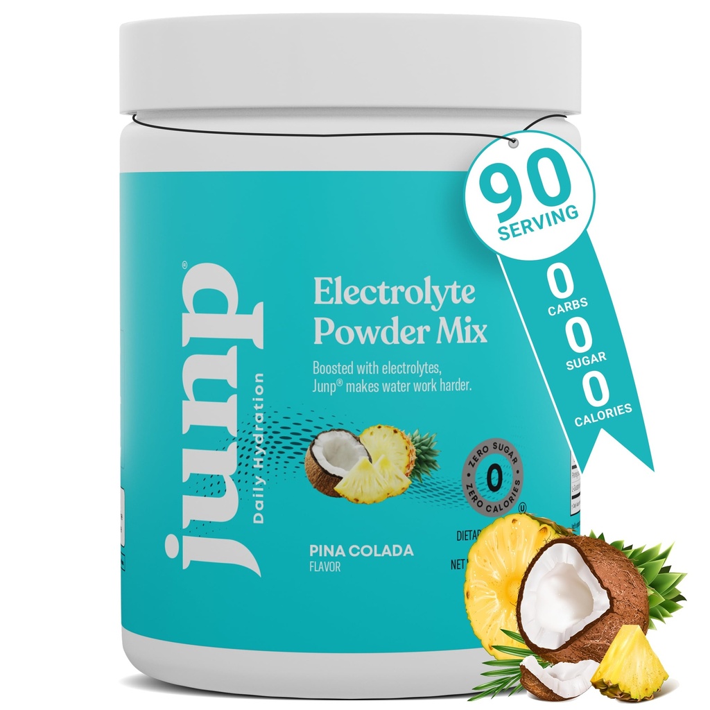 JUNP Elektrolüüdid Pulber No Sugar No Carbs – Pina Colada Kookospähkli Ananass Keto Elektrolüütide Joogi Segu - Kaalium & Sool Hüdrohüdraat Pulber Elektrolüüdid - Nullkalorite Suhkru Vaba Elektrolüüt Pulber 90ct