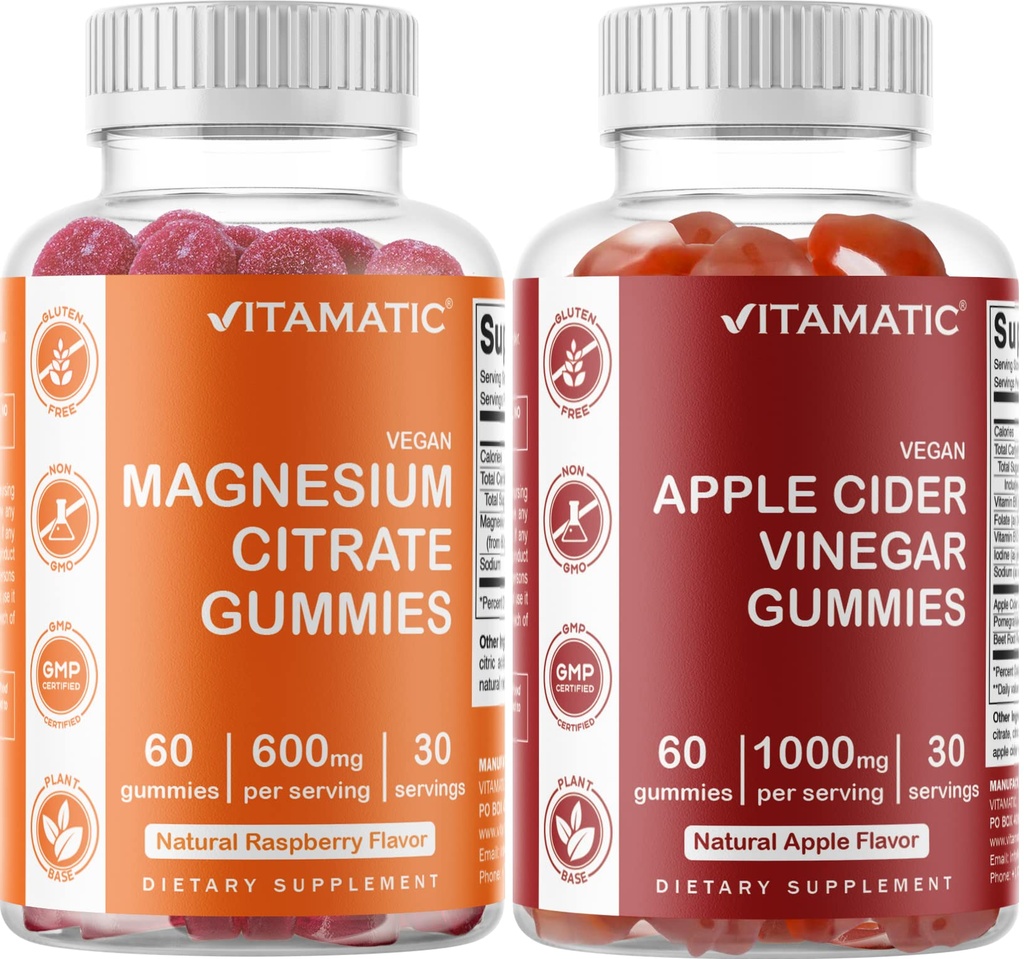 Vitamatic Magnesium & Apple Siider Äädikas Gummies - 60 Vegan Loe Igaüks