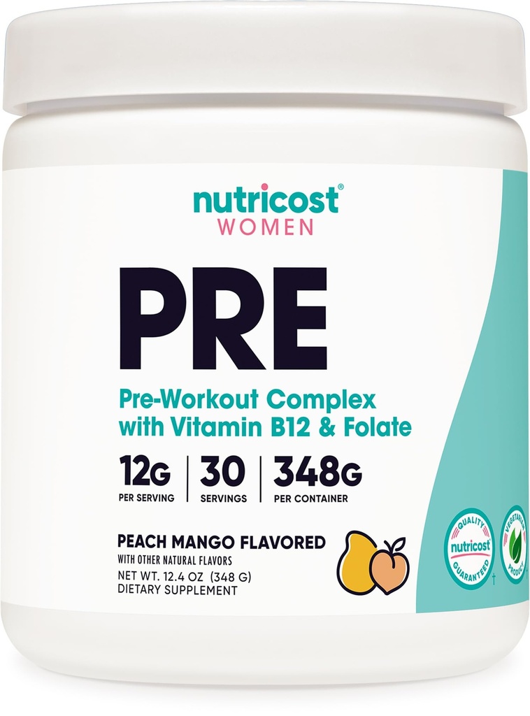Nutricost Pre-Workout Pulber Naistele, Peach Mango, 30 Servings
