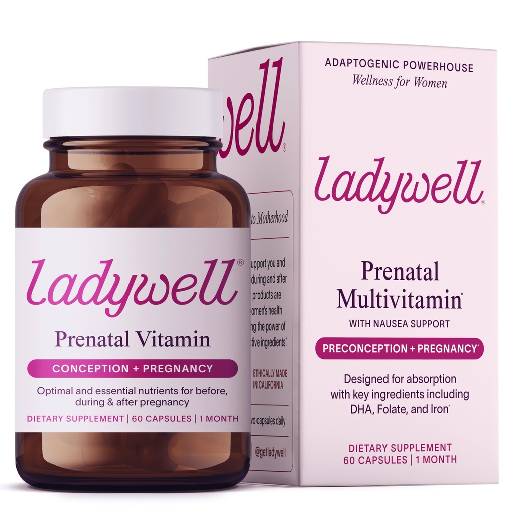 Ladywell prenataalne multivitamiin | Kontseptsioon, rasedus ja sünnitusjärgne | Peamised koostisosad, sealhulgas DHA, folaat ja raud | asjatundlikult formuleeritud ja testitud | mõeldud imendumiseks iivelduse toega, 60 Ct