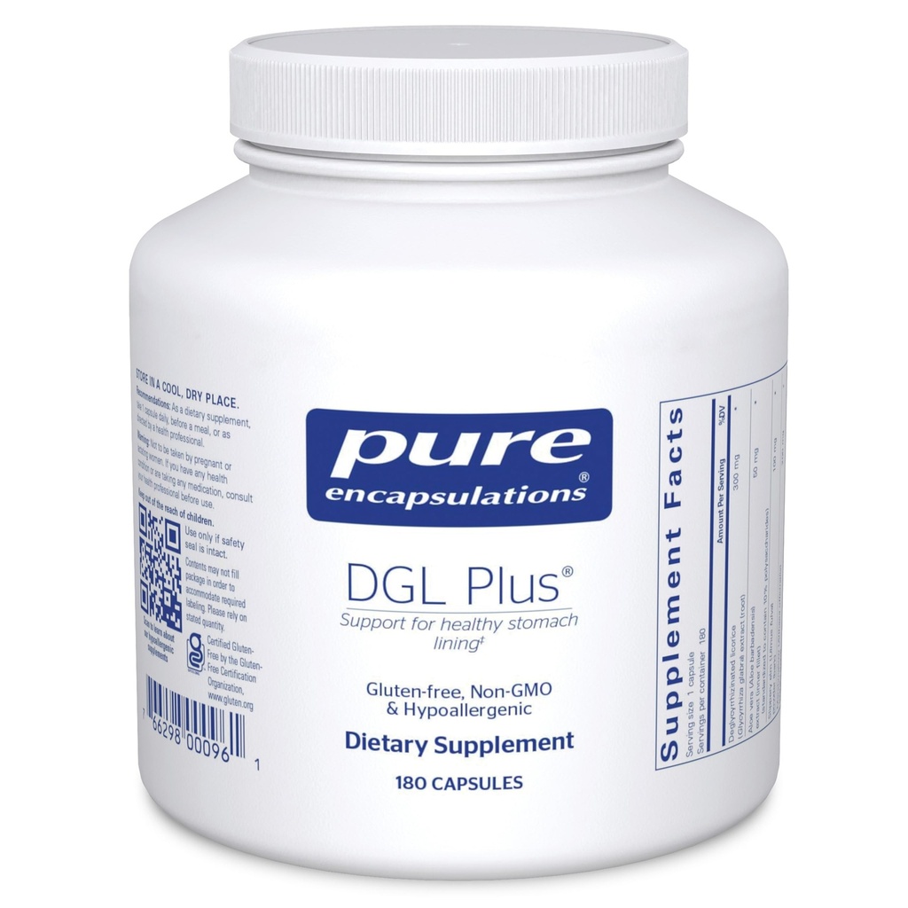 Pure Encapsulations DGL Plus - Gut Health Supplements for Men & Women - with Marshmallow Root, Aloe Vera Extract & Slippery Elm Bark - Non-GMO & Vegan - 180 Capsules