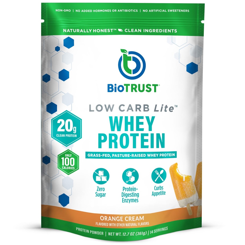 BioTrust Low Carb Lite, 20 Grams of Grass-Fed Whey Protein Isolate, 100 Kalorit, ProHydrolase Seedeensüümid, Mitte-GMO, Soja- ja Gluteenivaba (14 Servings) (Orange Cream)