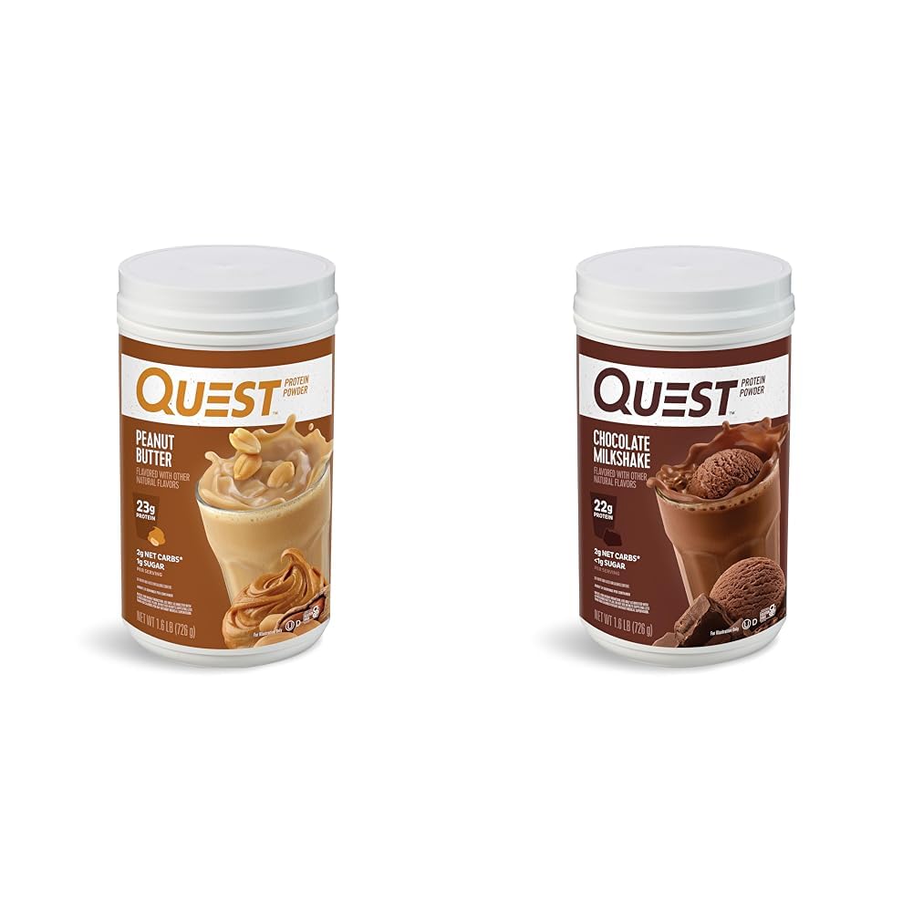 Quest Peanut Butter & Chocolate Milkshake Protein Powders, 23g & 22g Protein, 1.6lb Each