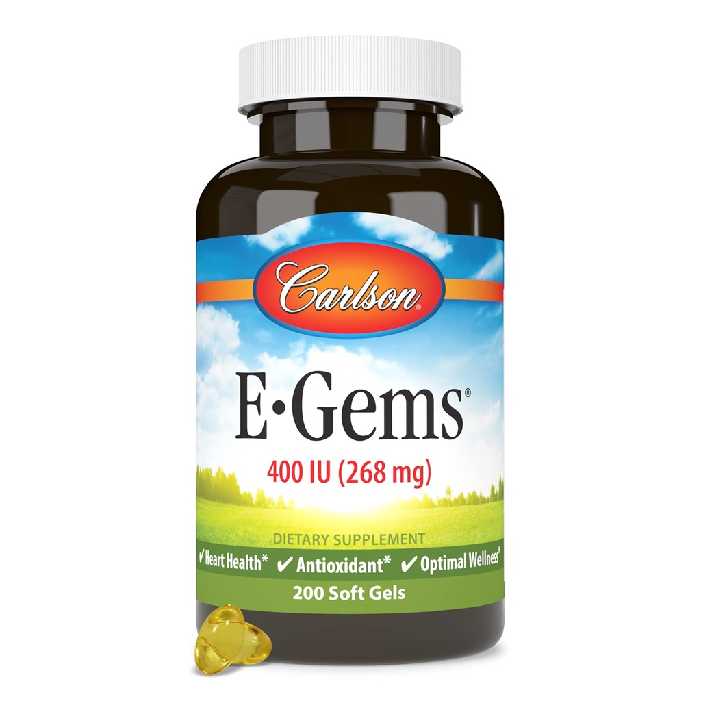 Carlson - E-Gems, 400 IU, Heart Health & Optimal Wellness, Antioxidant, 200 soft gels