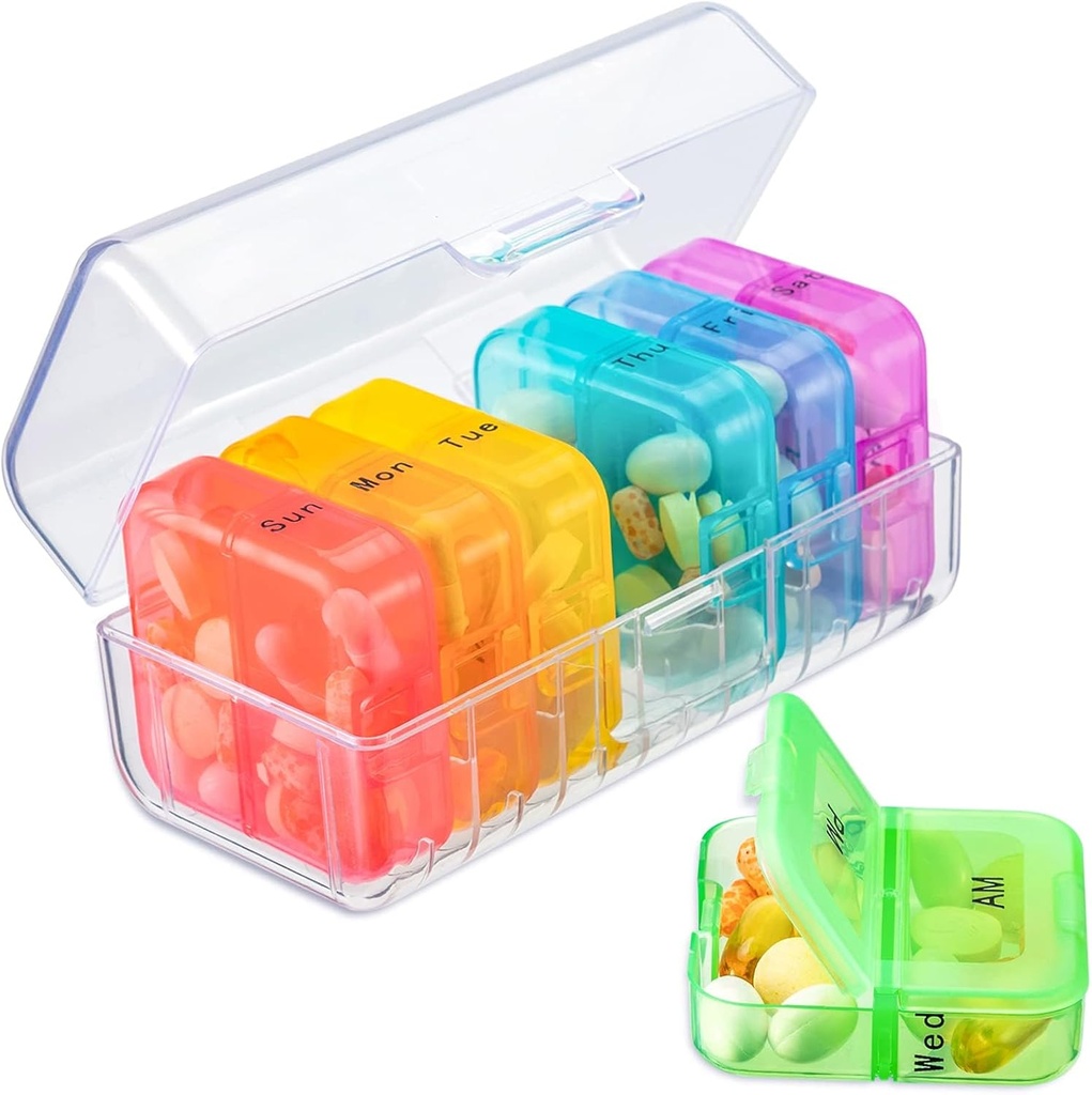 Zoksi Pill Organizer 2 korda päevas, nädalas 7 päeva pillide karp, Daily Am Pm pillide korraldaja, reisipillide juhtum meditsiinis, kalaõlid, vitamiin, täiendus
