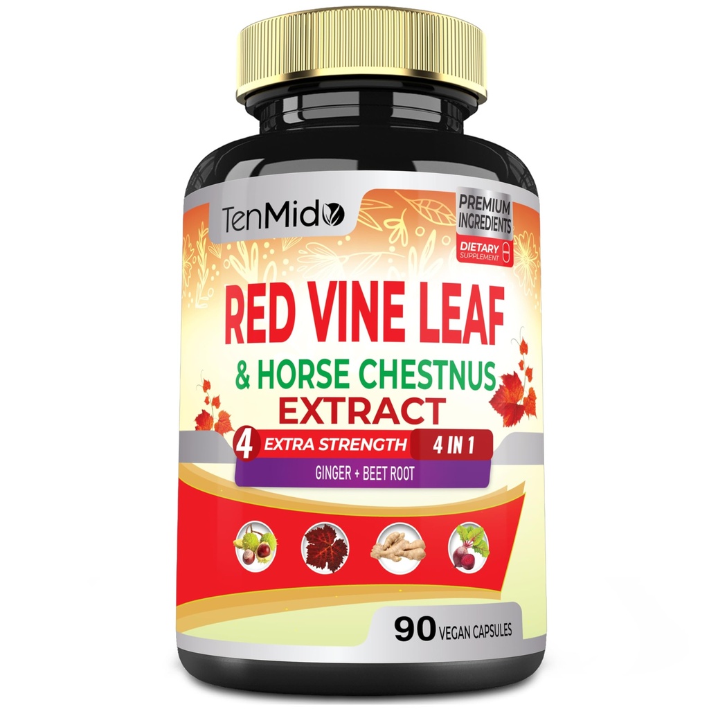 Red Vine Leaf Extract kapslid - hobukastan, peedi juur, ingver - taimsete täiendada südame, jalavein & energia - 90 Vegan kapslid 45 päeva