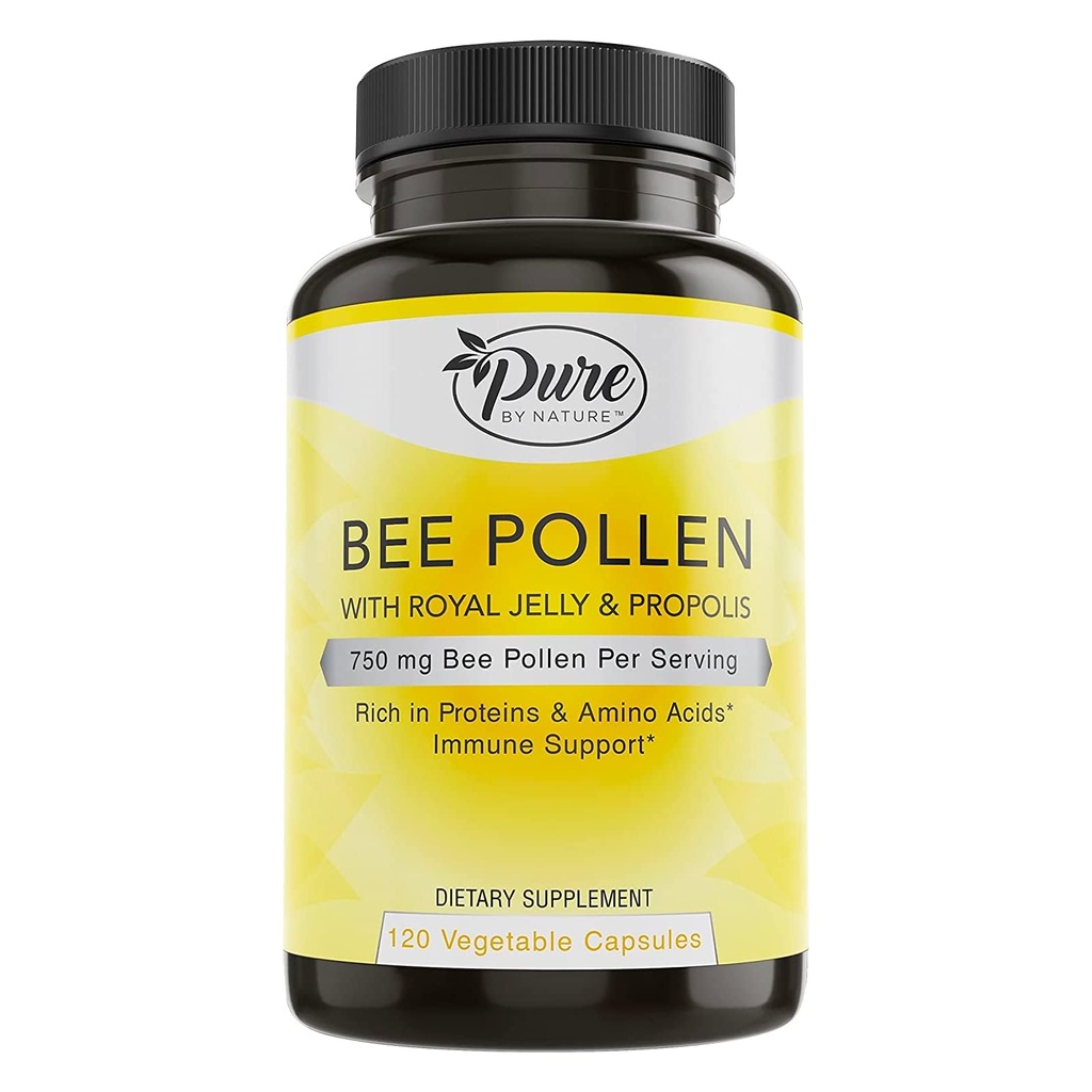 Puhas looduse poolt Bee õietolmu lisand koos Propolis ja Royal Jelly immuunsüsteemi toetamiseks, antioksüdandid omadused, 120 mitte-GMO taimetoitlased kapslid