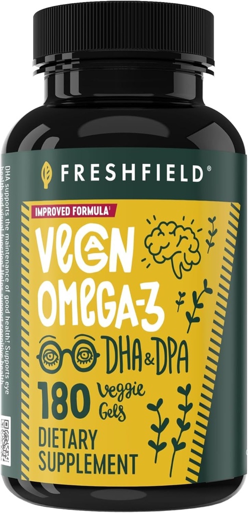 Vegan Omega 3 DHA: vetikaõli, kõige rohkem läbi vaadatud, karrageenivaba, jätkusuutlik, testitud, ilma raskemetallideta, kalaõlilt, taimepõhine oomega. Toetab südant, aju, liigeste tervist w / DPA