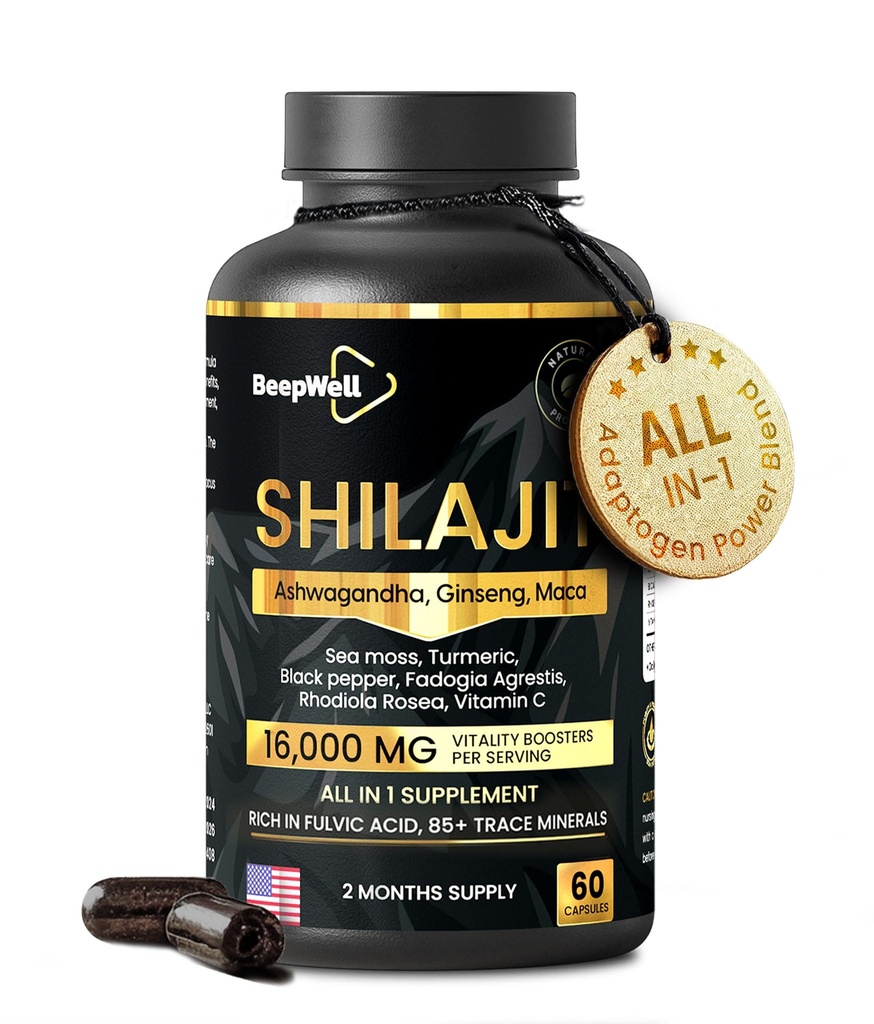 Shilajit kapslid meestele ja naistele, 16 000 mg puhas Himaalaja orgaaniline Shilajit toetab elujõudu ja heaolu, Premium Pure Himaalaja täiendus 2 kuud pakkumine, 60 kapslit