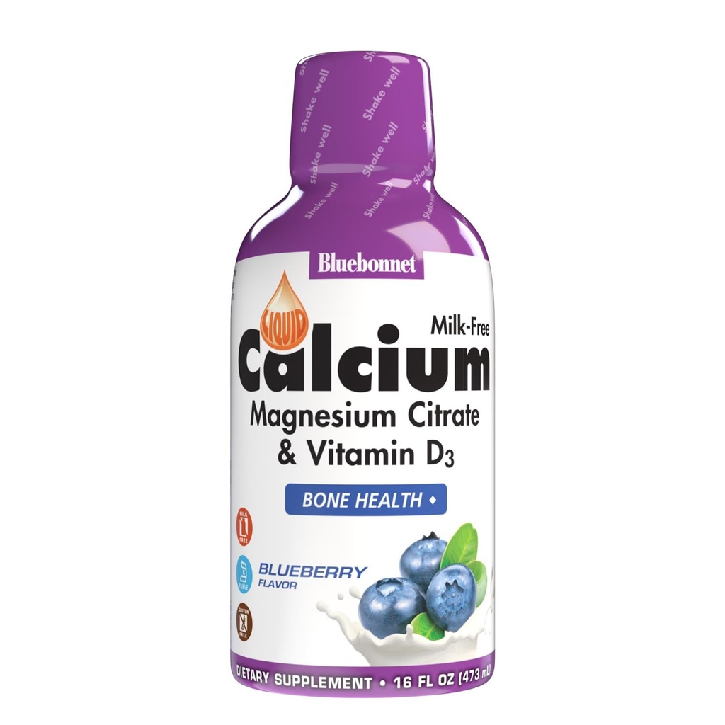 Bluebonnet Nutrition Vedel Kaltsiumtsitraat Magneesiumtsitraat, D3-vitamiin, luutervis, gluteenivaba, sojavaba, piimavaba, kosher,32 Servings, mustikamaitse, 16 Fl Oz (pakk 1)