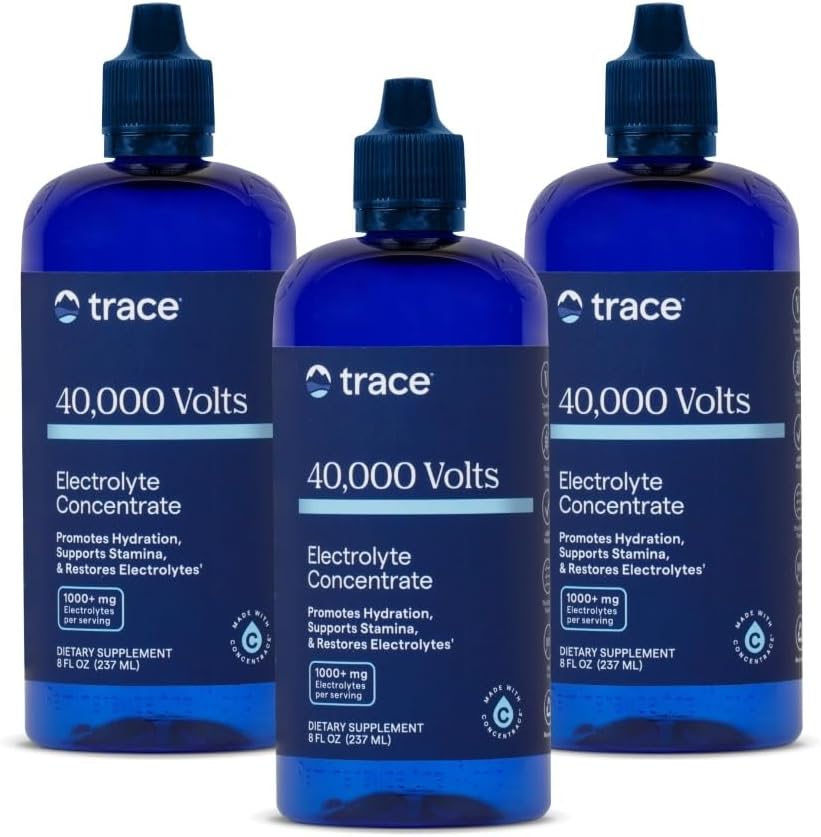 Trace Minerals 40,000 Volts - Concentrate Supplement Drops for Electrolyte Support - Support Muscle Health & Vitality - Workout Drink to Aid Hydration - 8 fl oz (Pack of 3) (144 Servings)