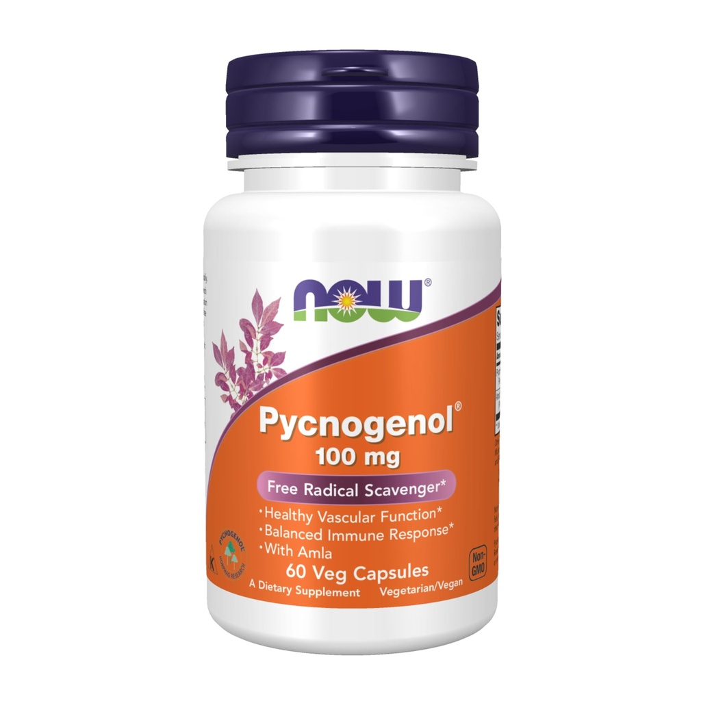 NOW Foods Supplements, Pycnogenol 100 mg (a Unique Combination of Proanthocyanidins from French Maritime Pine) with Amla, 60 Veg Capsules