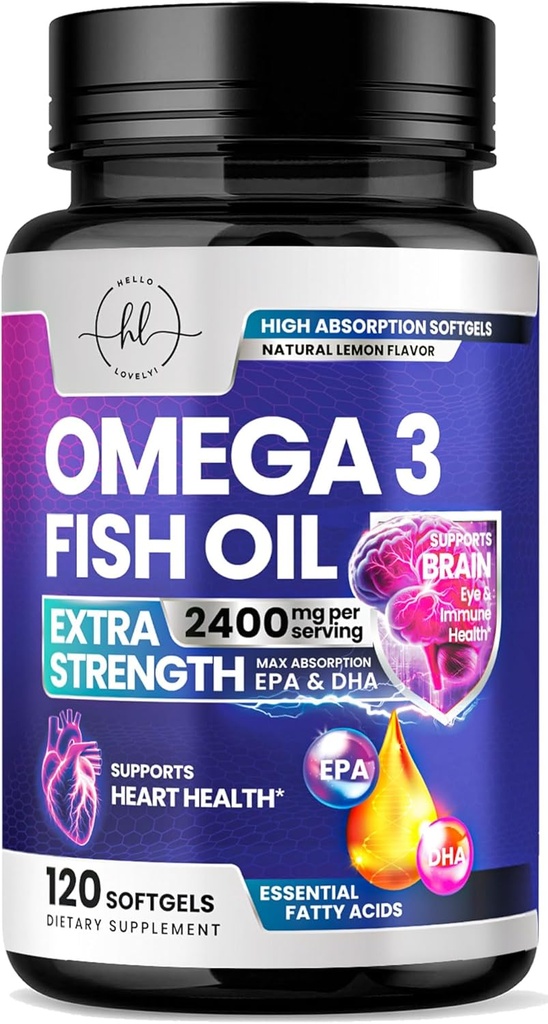 Omega 3 kalaõli täiendused 2400mg - kolmekordne tugevus Omega 3 rasvhapped, looduslik südame tervise aju ja ühine tugi - rasvhapped EPA & DHA - Wild Caught Fish Oil Supplement - 120 Softgels