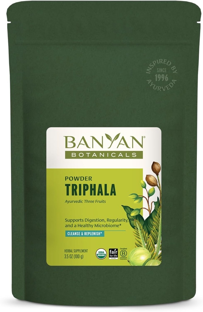 Banyan Botanicals Triphala Pulber - Orgaaniline Seedimise Lisa Amla, Haritaki & Bibhitaki - Seedimine, Colon Support & Tervislik Soolestiku Mikrobioom * - 3,5 oz - Mitte-GMO Jätkusuutlikult Allikas Vegan