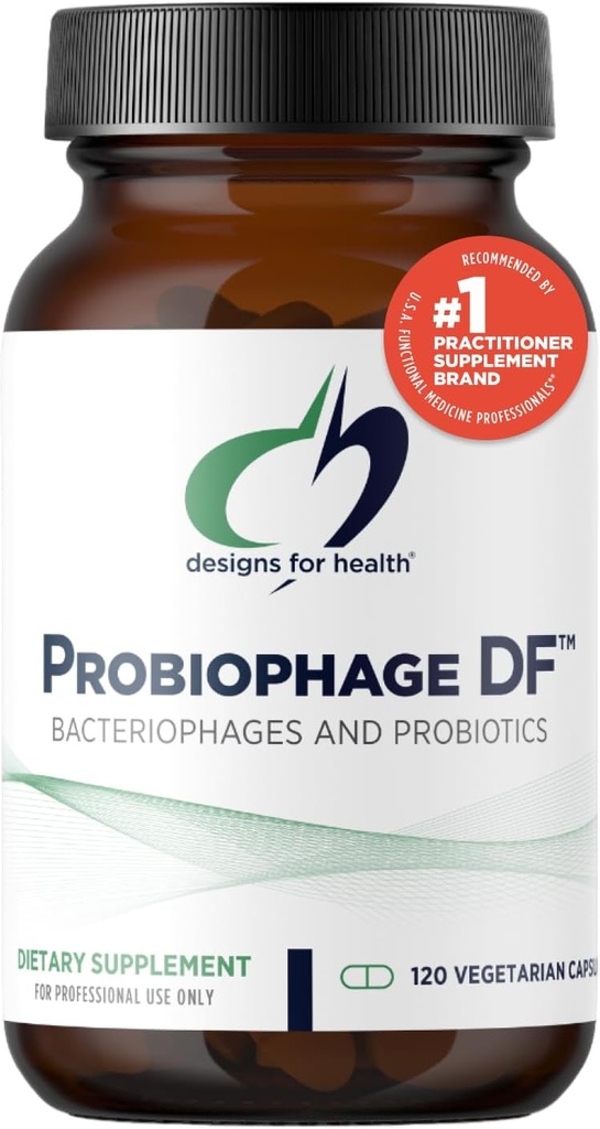 Disainid Health Probiophage DF - Bakteriofaag Prebiootikum + probiootiline täiendus - Probiootikumid seedimist + Immuunsüsteemi tugi - Piimavaba Pre ja Pro Biotics hilinenud vabanemisega kapslid (120 loend)