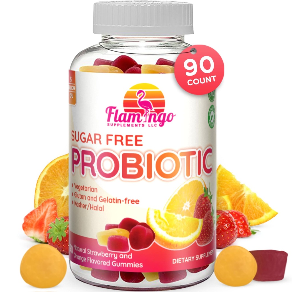 Probiootilised Gummies Sugar Free - 3 miljardit CFU Vähendage gaasi, Bloating - Probiootikumid naistele, lastele ja meestele Probiootikumid - Bacillus Coagulans - Natural, Vegan, Taimetoitlane, Kosher, Halal - 90 Gummy probiootikumid