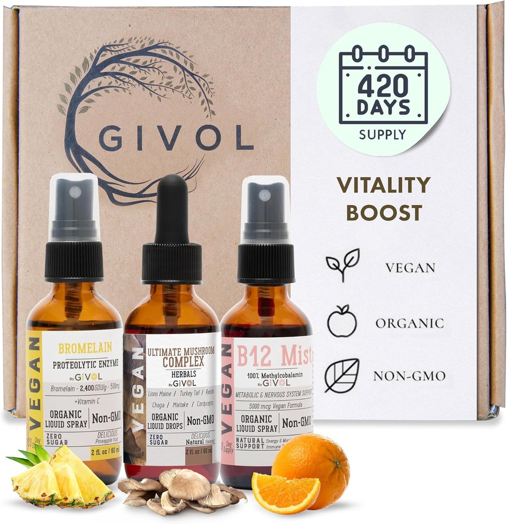 Vitality Boost Bundle Vedel Spray - Ultimate Seenekompleks, Bromelain, B12 Metüülkobalamiin - Täielik Multivitamiin - Taimne, Mitte-GMO, Gluteenivaba, Suhkruvaba 2 Fl Oz (420 päeva pakkumine)
