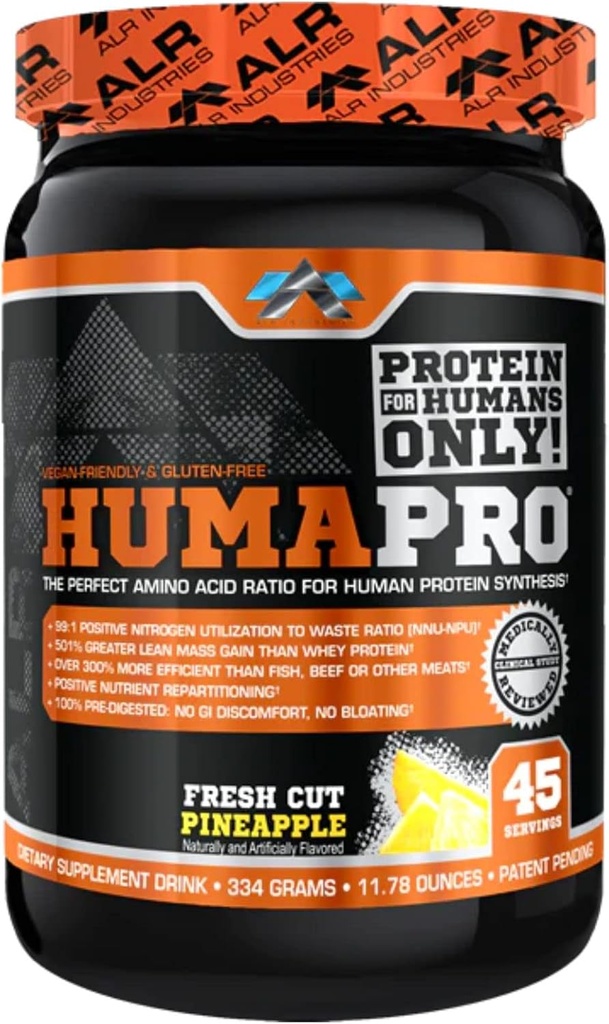 Humapro | Aminohapete valgumaatriks inimestele | 99% kasutamine lahja lihase jaoks | Vegan, gluteenivaba | 334g / 45 serveerimist (värske lõigatud ananass)