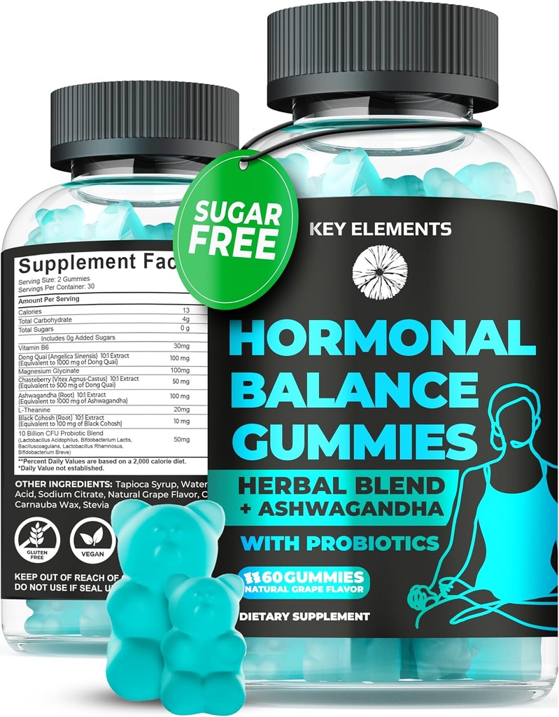 PMS Gummies hormonaalse tasakaalu lisandid naistele - probiootilised PMS vitamiinid Menstruaalkrampide leevendamine, kuumad vilgud Menopausi tugi - PMS Relief Dong Quai, Chasteberry, Black Cohosh & Ashwagandha