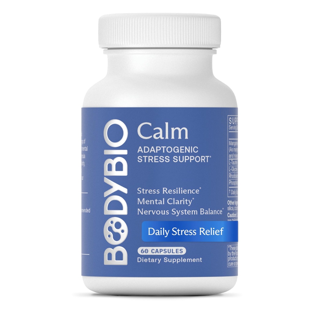 BodyBio Calm - loodusliku stressi leevendamine segu rodiola, glütsiini ja fosfatidüülseriiniga - toetab lõõgastumist, vaimset fookust ja tasakaalustatud kortisooli - mitte - uniset valemit