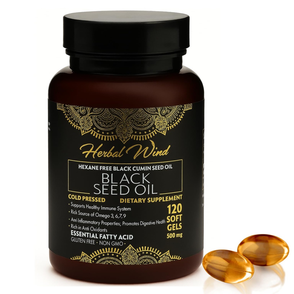 Musta seemne õli kapslid - külmpressitud 120 Softgels 500mg, Premium Quality Nigella Sativa, 100% puhas must köömne seemneõli - Non-GMO (120 Count - pakend 1 plastikust pudel)